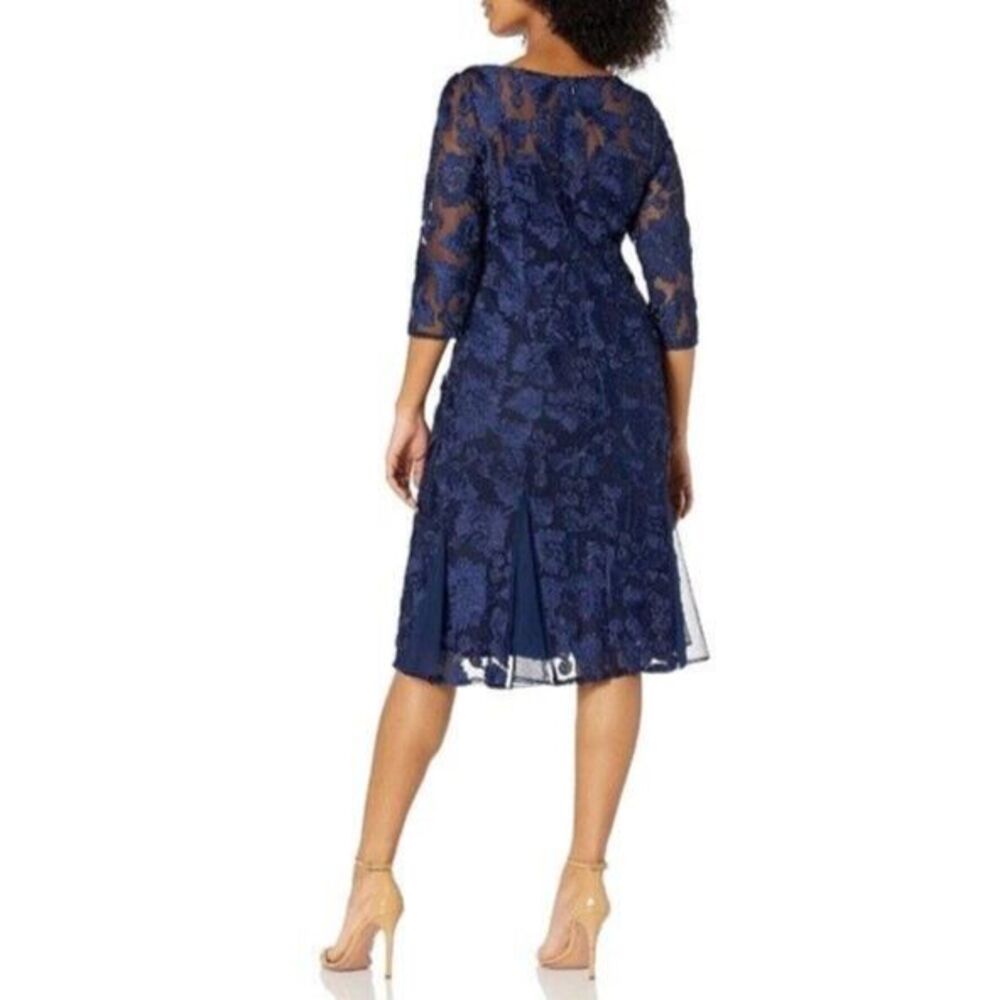 Alex Evenings Women's Tea Length Embroidered Dress with Illusion Sleeves 22W - Picture 2 of 16